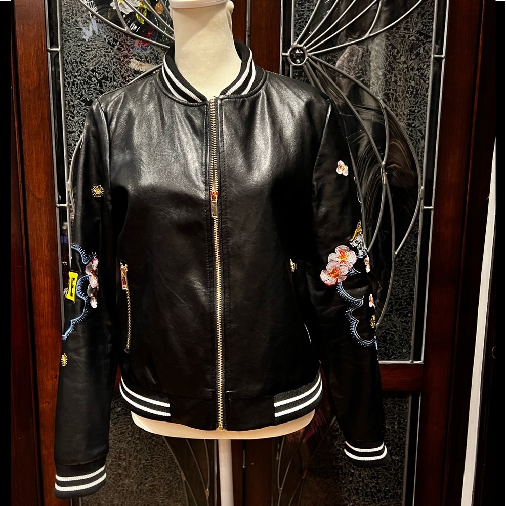 Vegan Leather Embroidered Jacket - image 1